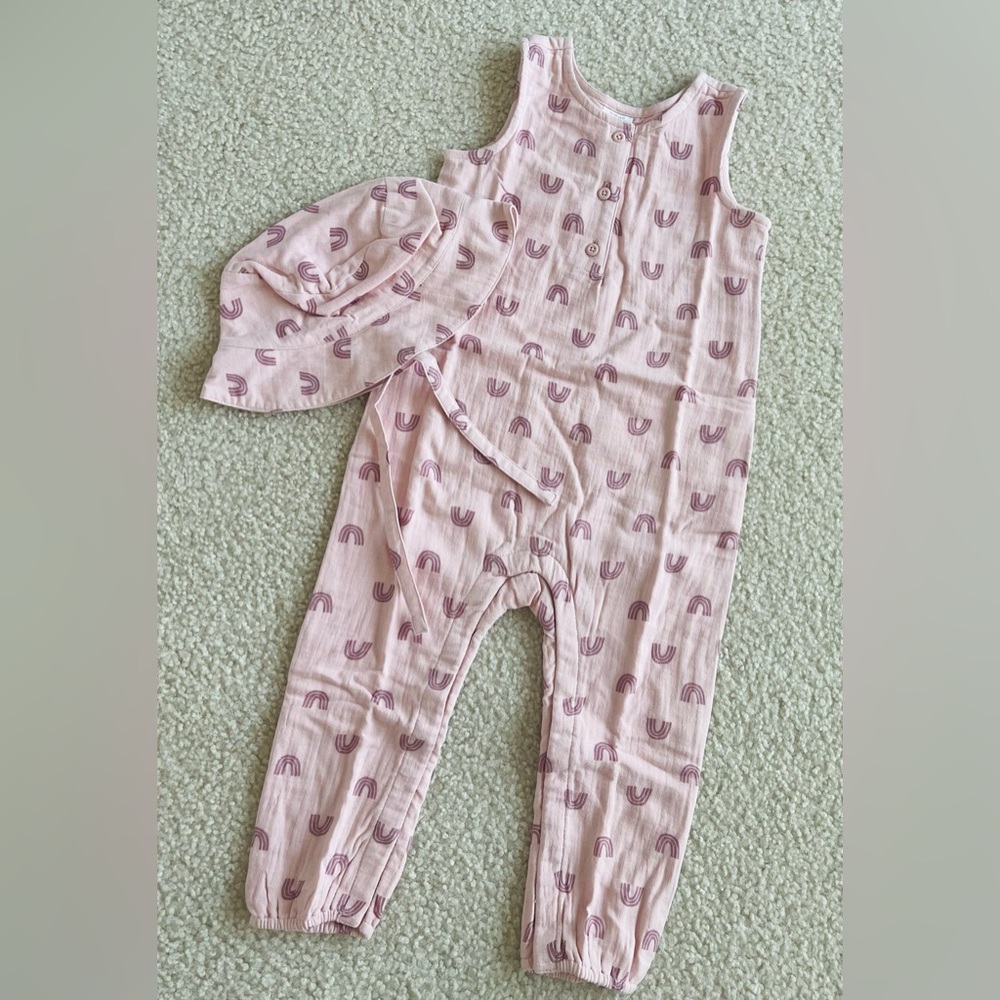 Hanna Andersson Baby Muslin Romper & Matching Bucket Hat Set 3T
